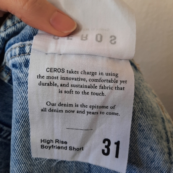 CEROS Acid Wash High-Waisted Boyfriend Distresses Denim Shorts 31 - Picture 8 of 10